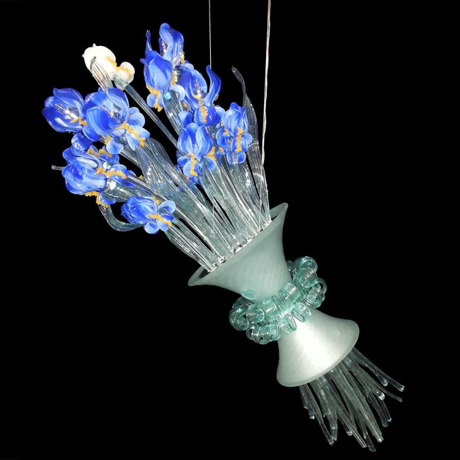 "Mazzo di Iris" lustre en cristal de Murano - 8 lumières - bleu