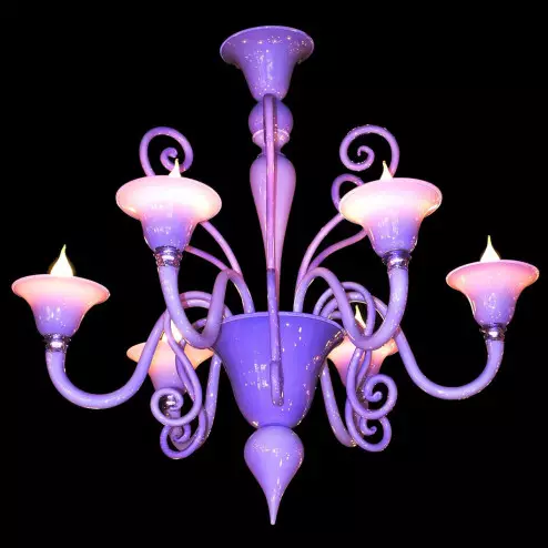 "Riccio Lilla" lustre en cristal de Murano - 6 lumières - rose