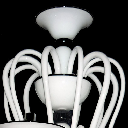"Serpico" lustre en cristal de Murano - 6 lumières - blanc et noir