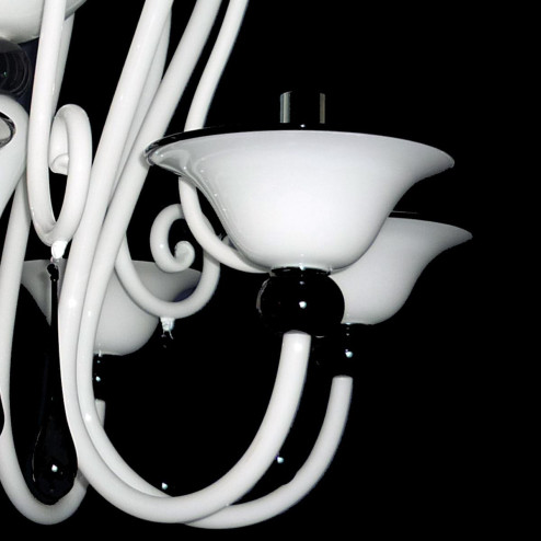 "Serpico" Murano glass chandelier - 6 lights - white and black