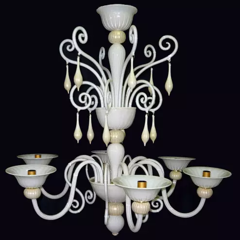 "Riccio Bianco" lustre en cristal de Murano - 6 lumières