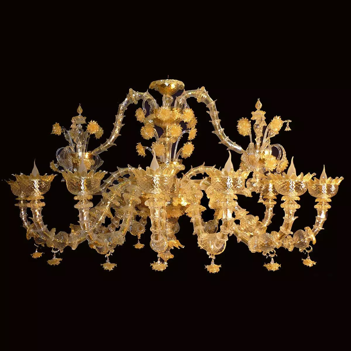 "Adriana" Murano glass chandelier - 12 lights - gold