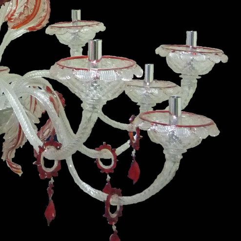 "Emma" Murano glass chandelier - 12 lights - transparent and red