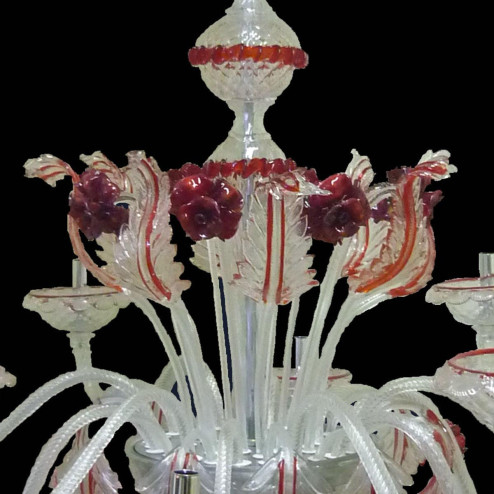 "Emma" Murano glas Kronleuchter - 12 flammig - transparent und rot