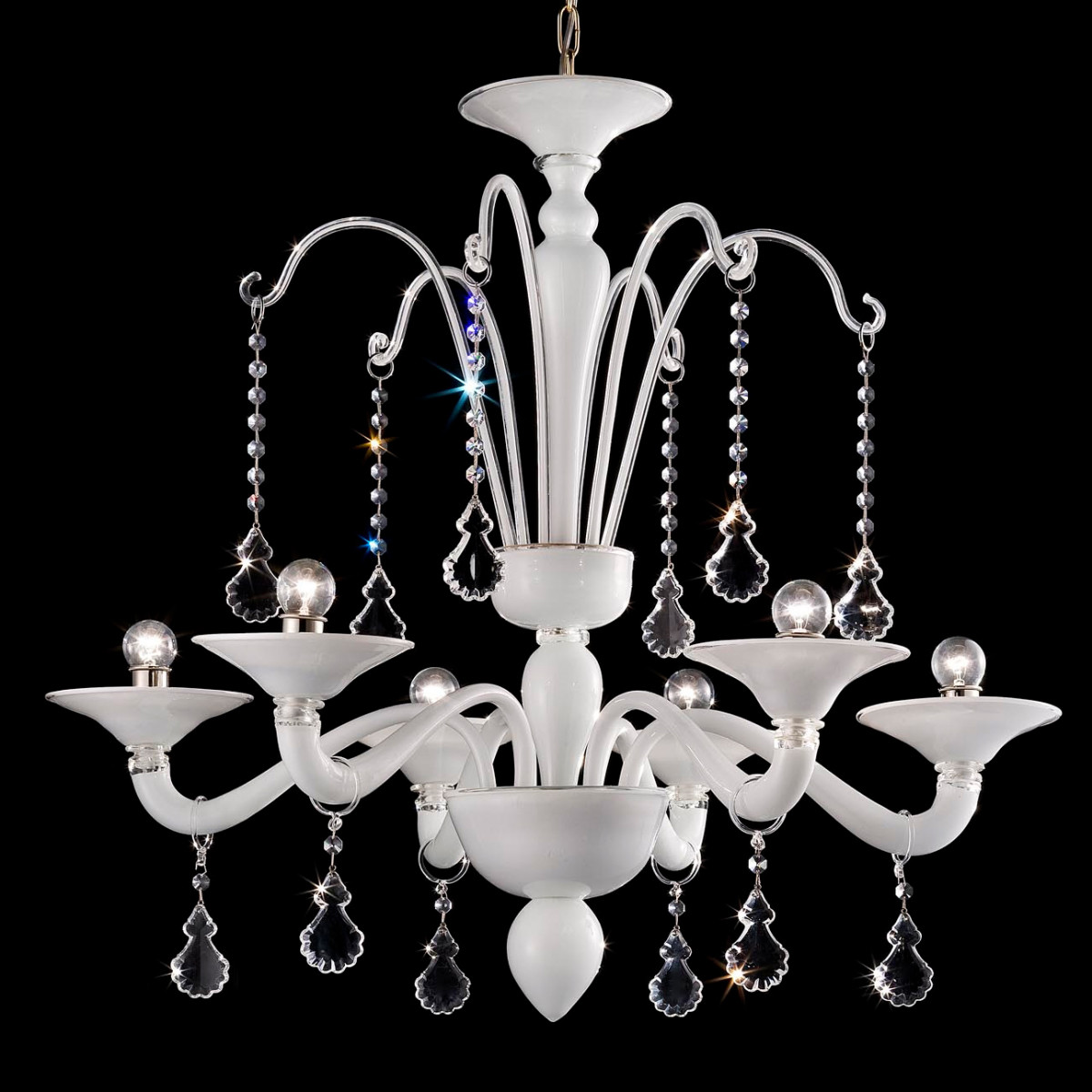 Gocce 6 lights Murano chandelier - white transparent color
