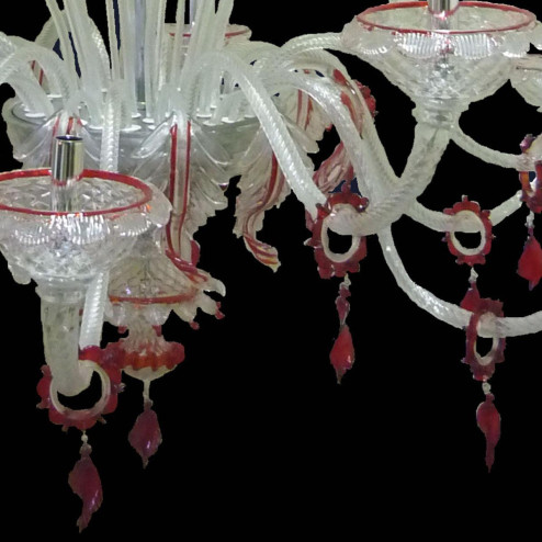 "Emma" lampara de araña de Murano - 12 luces - transparente y rojo