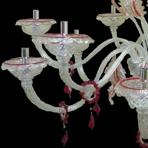 "Emma" Murano glass chandelier - 12 lights - transparent and red