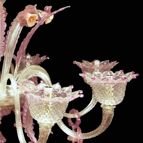 "Lazuriel" lustre en cristal de Murano - 8 lumières - transparent et rose