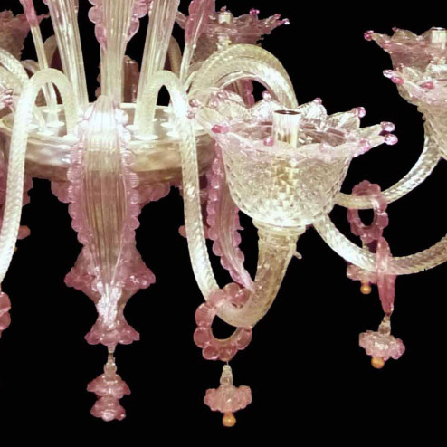 "Lazuriel" Murano glas Kronleuchter - 8 flammig - transparent und rosa