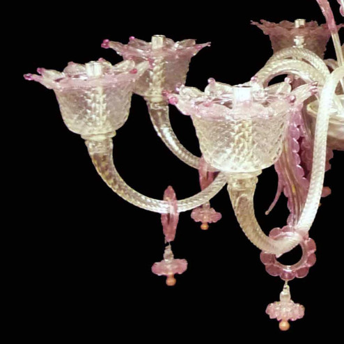 "Lazuriel" Murano glass chandelier - 8 lights - transparent and pink