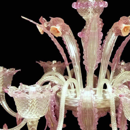 "Lazuriel" lustre en cristal de Murano - 8 lumières - transparent et rose