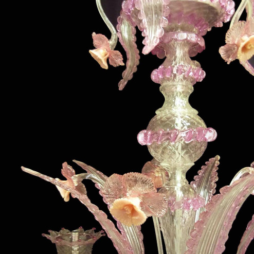 "Lazuriel" Murano glass chandelier - 8 lights - transparent and pink