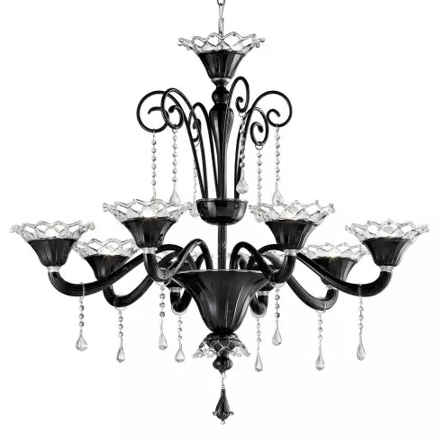 Solenne 8 lights Murano chandelier black transparent color