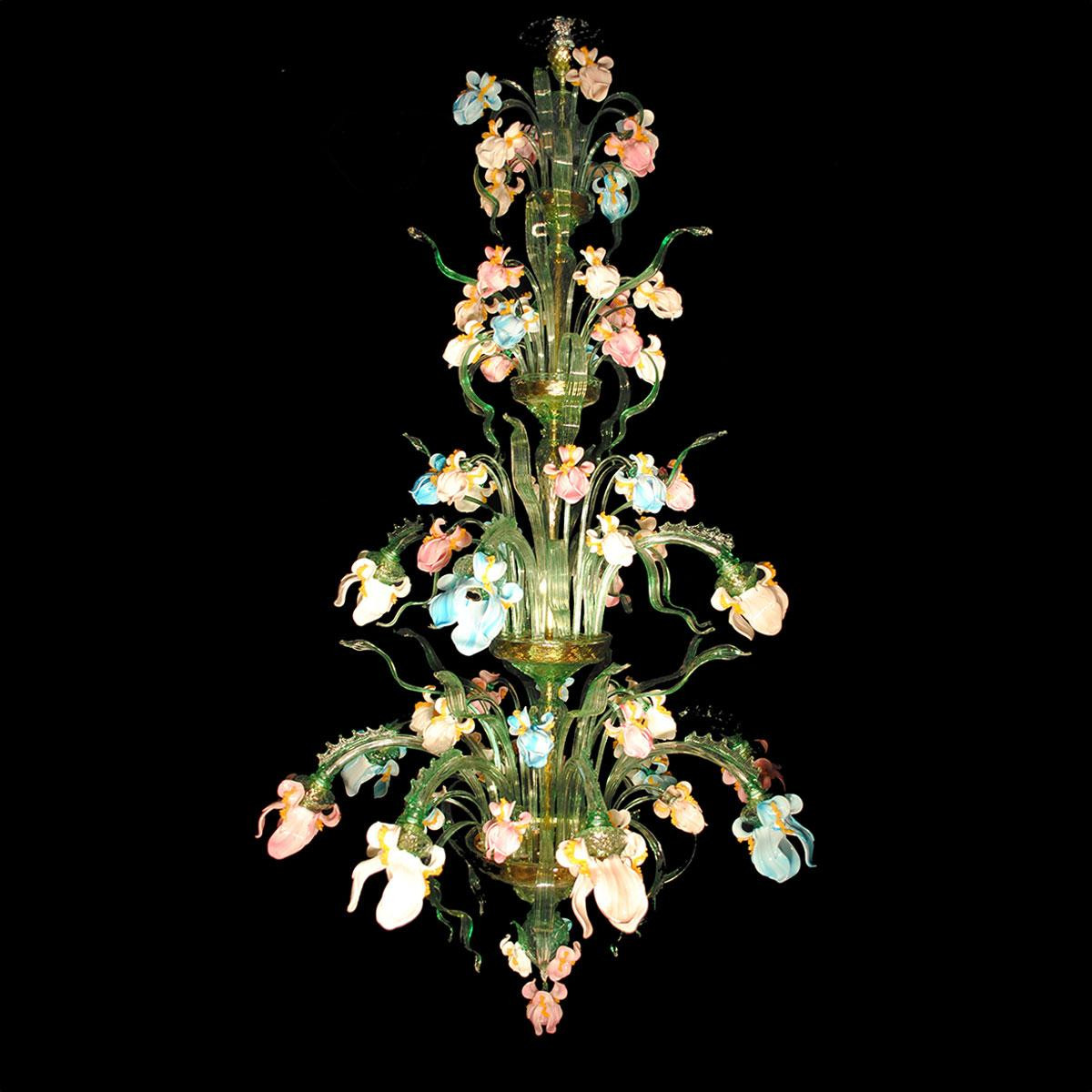 "Iris Verde" large Murano glass chandelier - 12 lights