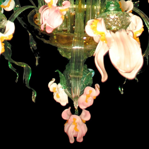 "Iris Verde" large Murano glass chandelier - 12 lights