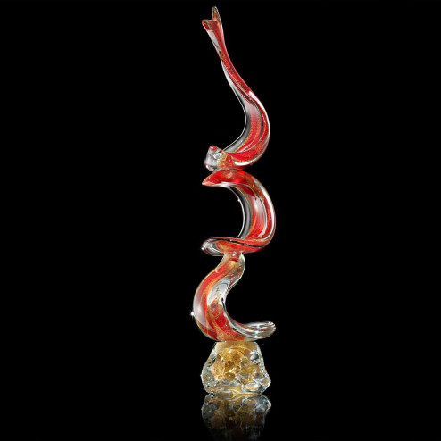 "Lingua di Suocera" sculpture en verre de Murano - rouge et or