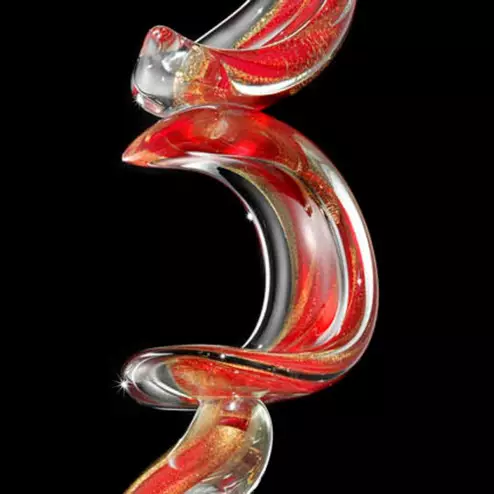 "Lingua di Suocera" Murano glass sculpture - red and gold