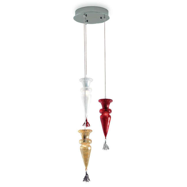 "Picca" lámpara colgante en cristal de Murano - 3 luces - multicolor