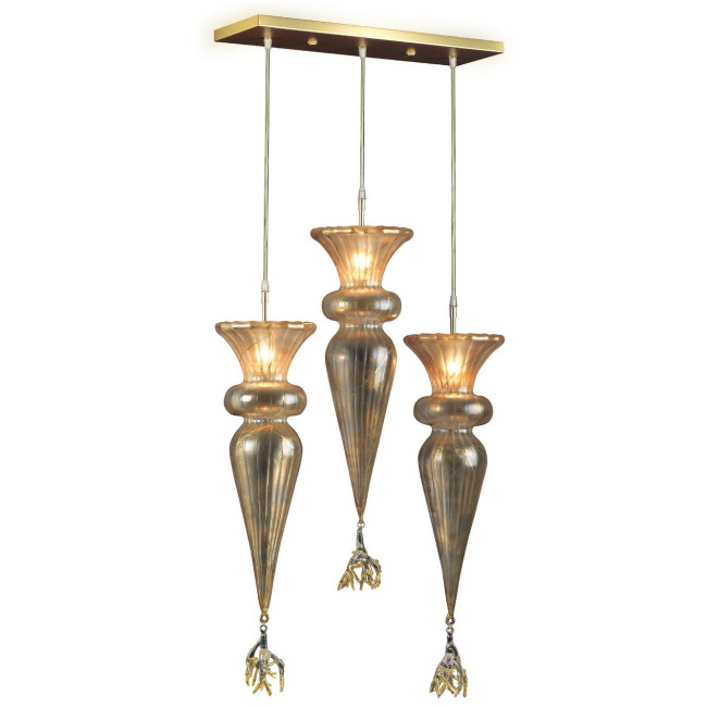 "Picche" suspension en verre de Murano - 3 lumières - or