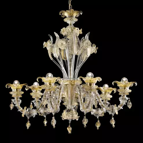 Prezioso 6 lights Murano glass chandelier - transparent gold color
