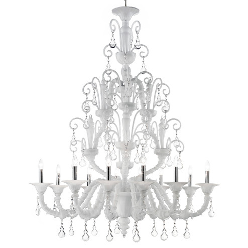 Inverno white Murano glass chandelier- 12 lights - white transparent