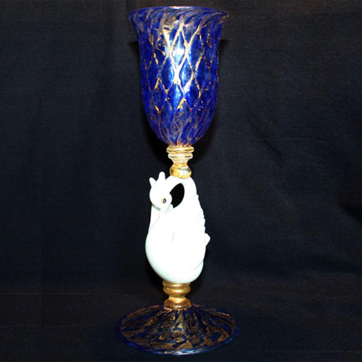 "Cigno Bianco" verre en cristal de Murano - bleu