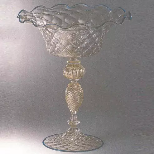 "Talismano" Murano glass fruitstand - pink with gold details