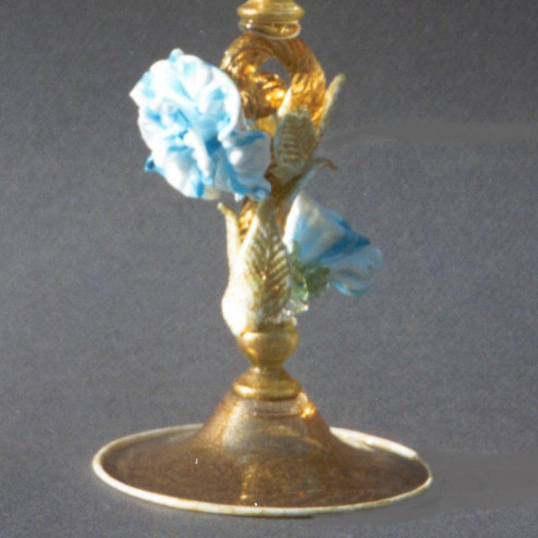 "Fiore Azzurro" Murano glass fruitstand - gold with light blue flower