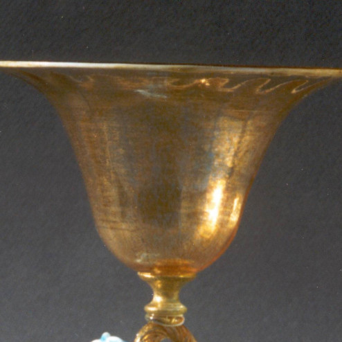 "Fiore Azzurro" bol sur le pied en verre de Murano - or avec fleur bleu clair