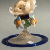 "Delfino Bianco" copa de frutas de Murano - oro con detalles azules