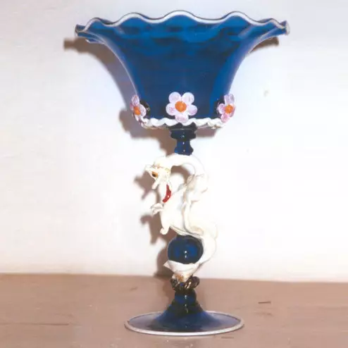 "Drago Bianco" Murano glass fruitstand - blue