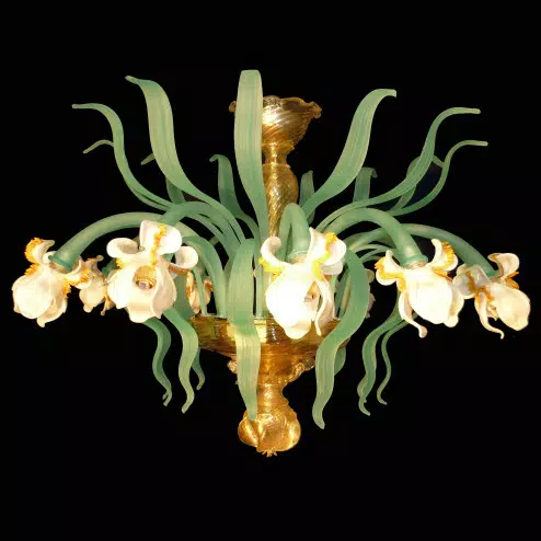 "Iris bianco" 12 lights Murano glass ceiling lamp