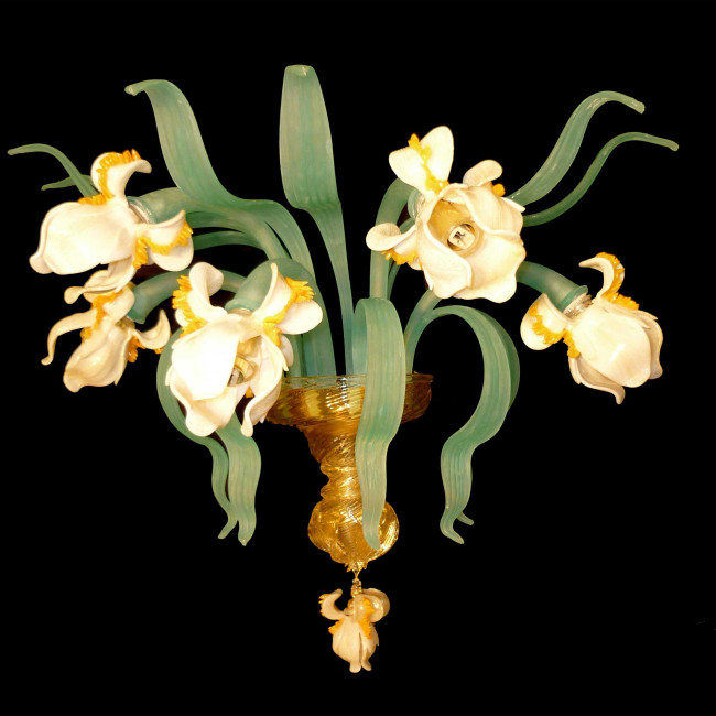 "Iris bianco" 5 luces aplique en cristal de Murano