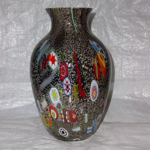 "Pablito" Murano glass vase - Large - black and polychrome