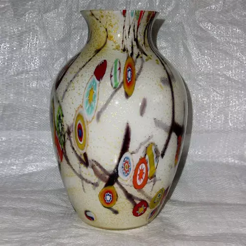 "Pablito" Murano glass vase - Large - white and polychrome