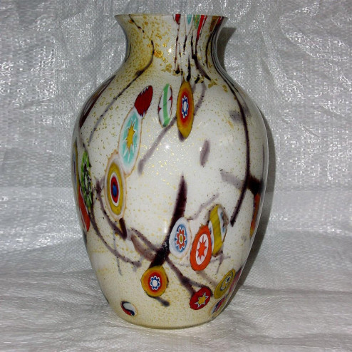 "Pablito" Murano vase  - Groot - weiß und vielfarbig 