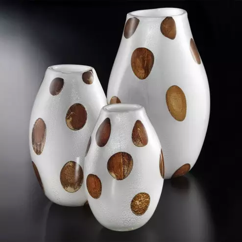 "Baldo" Murano glass vase - white, silver with amber spots