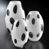 "Baldo" vase en verre de Murano - blanc, argent avec noir points