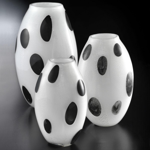"Baldo" Murano glass vase - white, silver with black spots