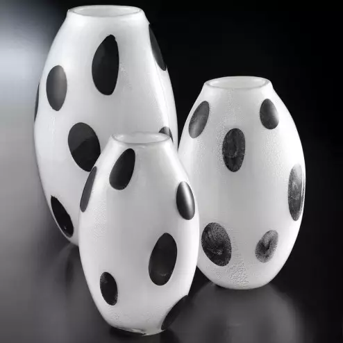 "Baldo" Murano vase - weiß, silber mit schwarz flecken