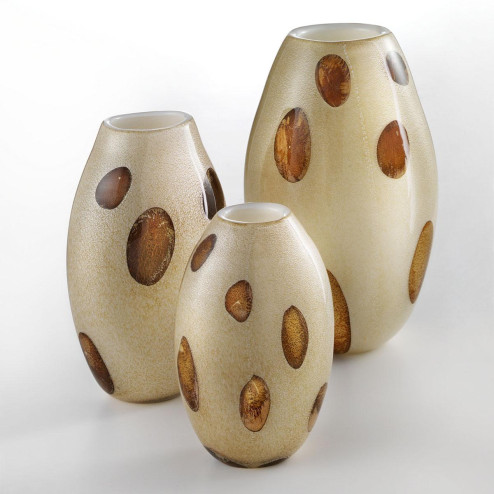 "Baldo" Murano glass vase - amber, silver with brown spots