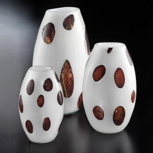 "Baldo" Murano glass vase - white, silver with brown spots