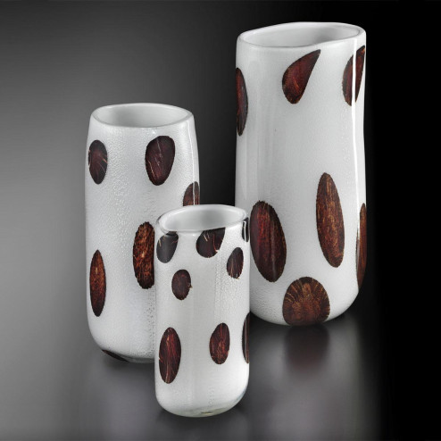 "Winston" Murano glass vase - white, silver with brown spots