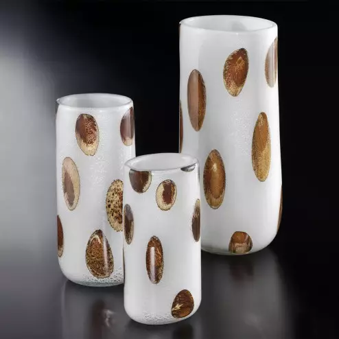 "Winston" Murano glass vase - white, silver with amber spots