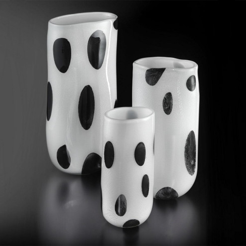 "Winston" Murano glass vase - white, silver with black spots