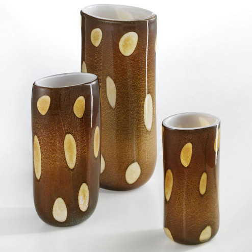 "Winston" Murano glass vase - brown, silver with amber spots