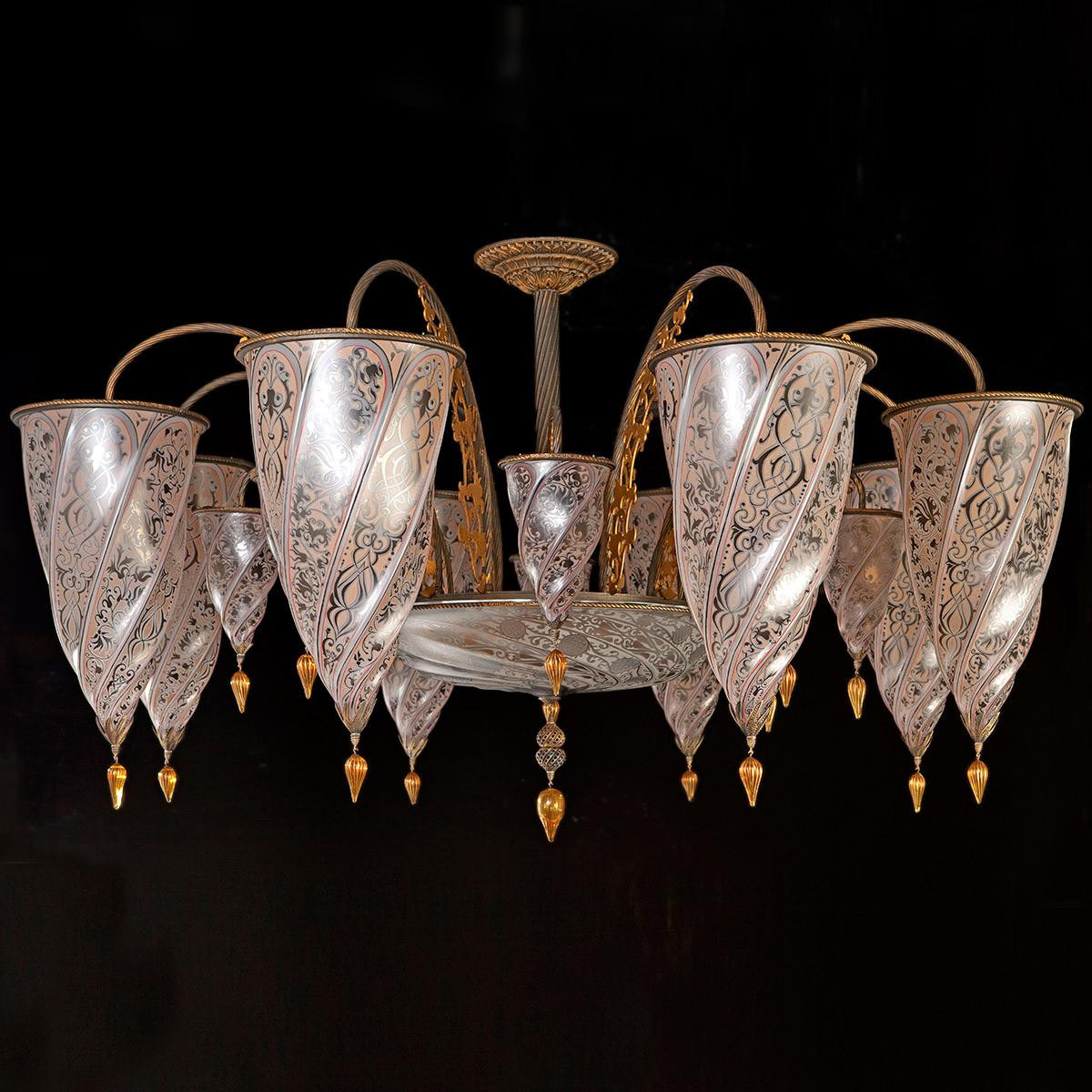 "Sinope" lustre en cristal de Murano - 17 lumières - neutre 