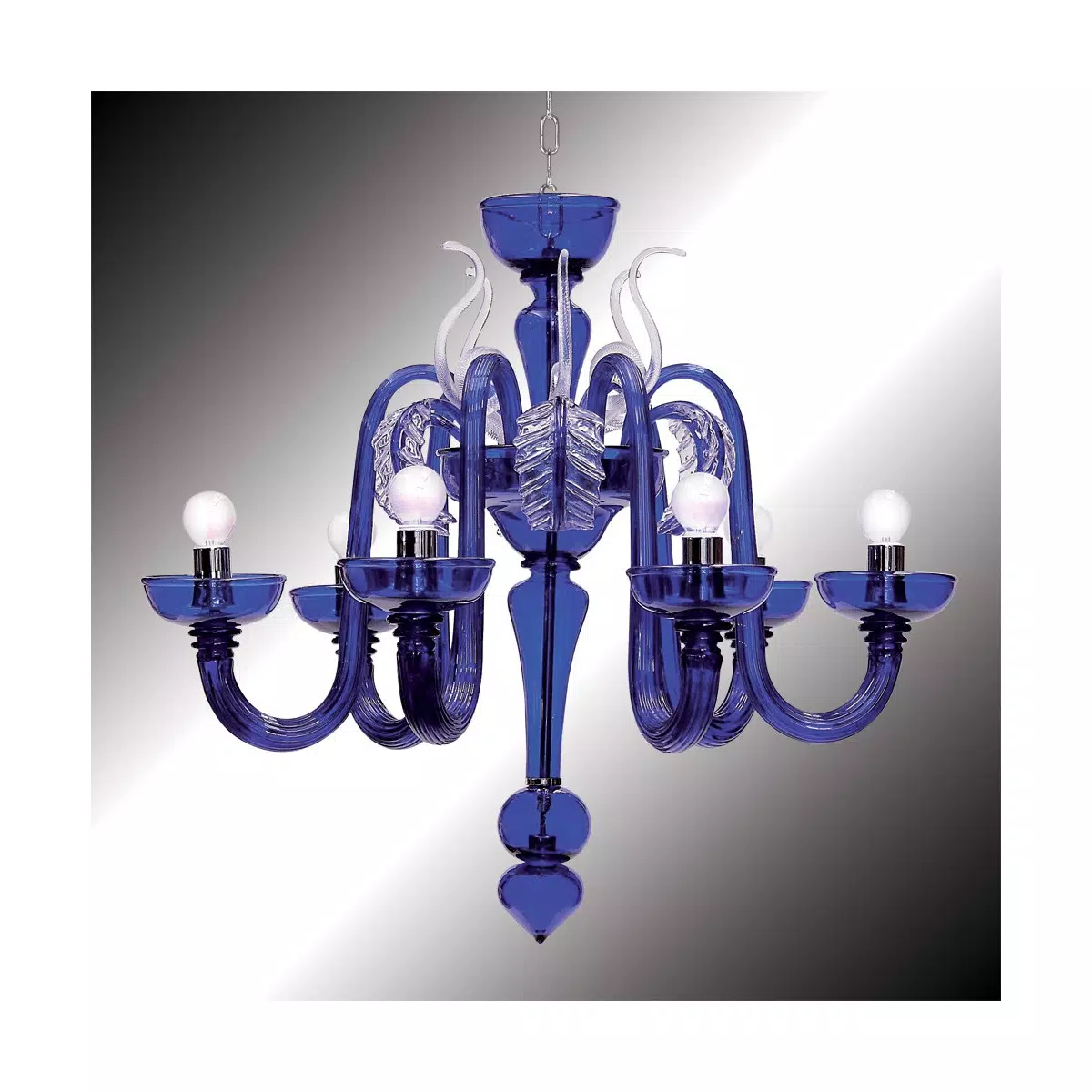 "Cascata" 6 lumières lustre bleu en verre de Murano