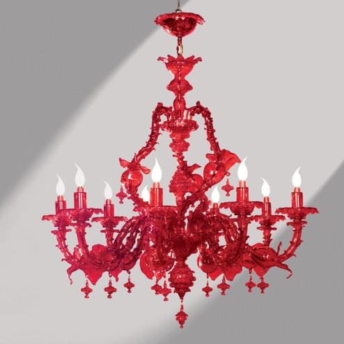 "Rubino" 9 lights red Murano glass chandelier
