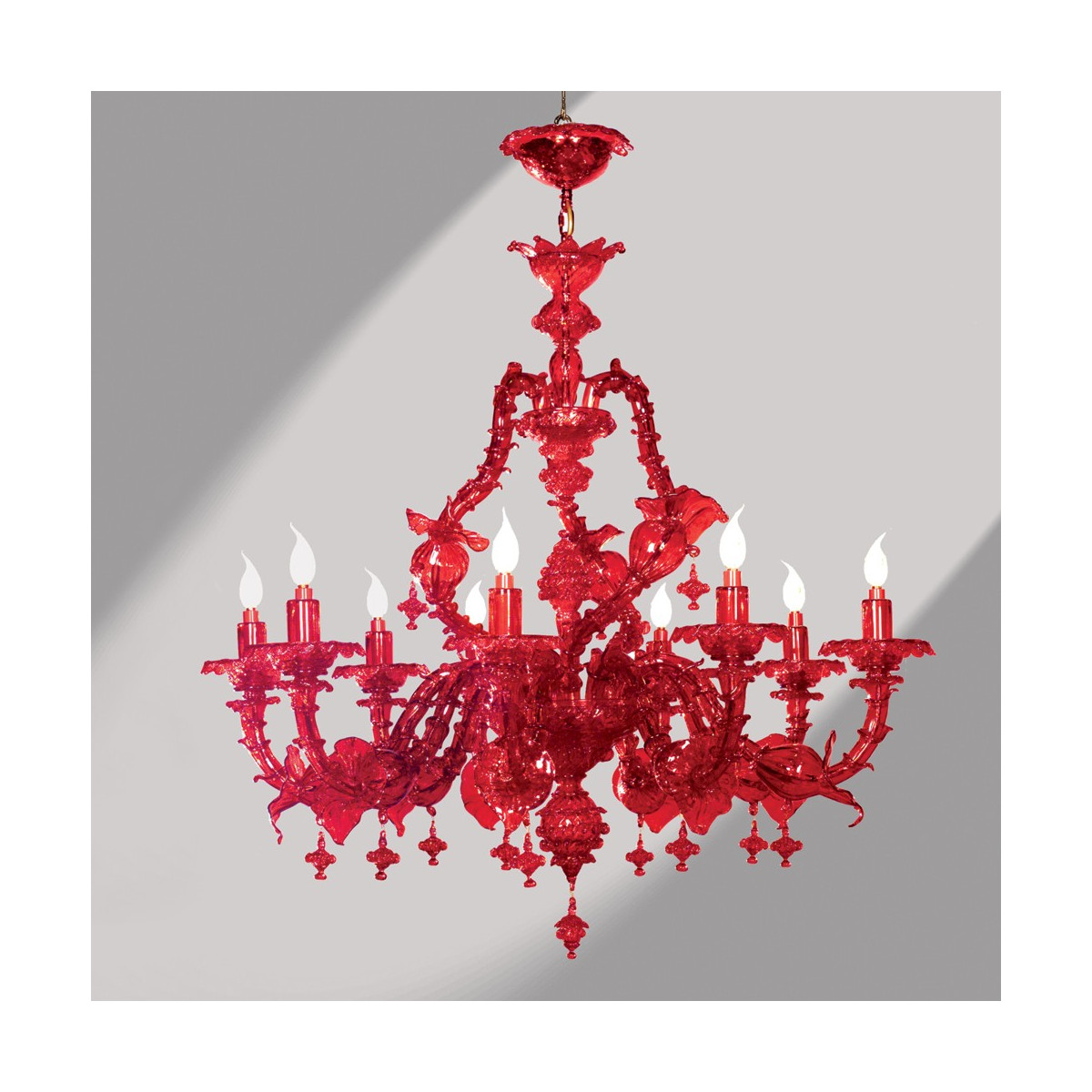 "Rubino" 9 lumières lustre rouge en verre de Murano